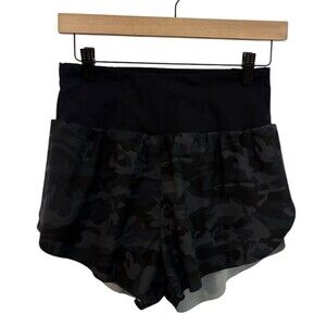 Women's Black Camo Dolphin Hem Shorts Sz Small Wide Waistband Pickleball Tennis